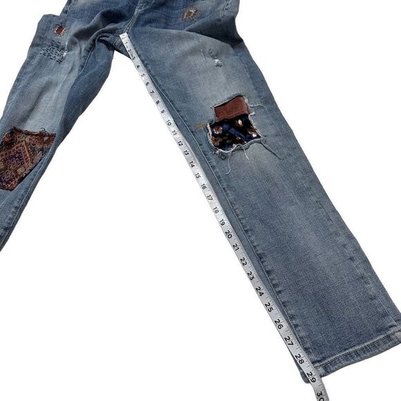 Pilcro By Anthropologie Slim Boyfriend Patchwork Denim Jeans Size 28 Casual Boho - Picture 10 of 12